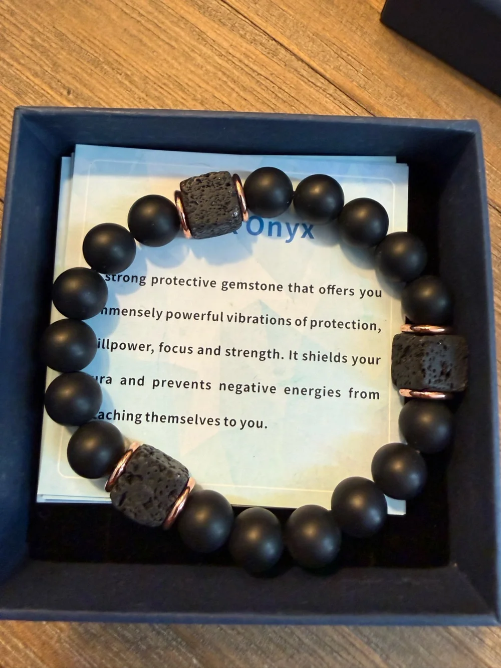 Men’s Matte Black Onyx & Lava Stone Stretch Bracelet